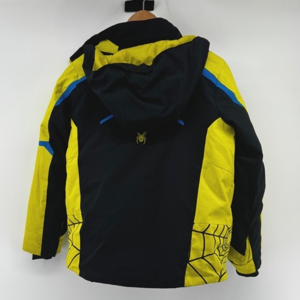 Spyder Boys Challenger Insulated Ski Jacket‎ 12 Black/Yellow/Blue Hooded Coat - Picture 7 of 11